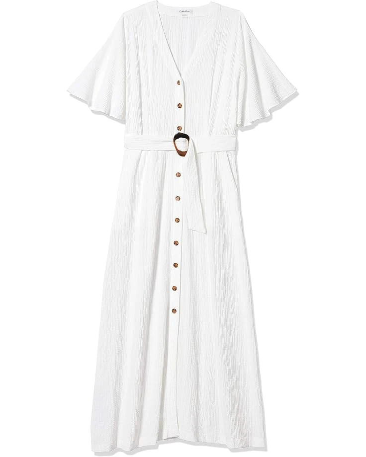 Calvin Klein Women's V-Neck Maxi Dress With Button Front And Belt 3 Calvin Klein Women's V-Neck Maxi Dress With Button Front And Belt