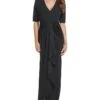 Calvin Klein 3/4 Sleeve Gown With Front Ruched