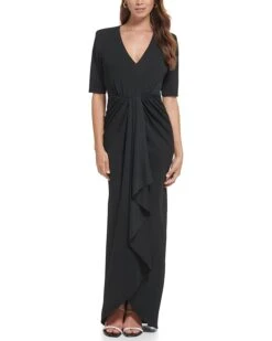 Calvin Klein 3/4 Sleeve Gown With Front Ruched