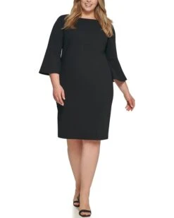 Calvin Klein Plus Size Scuba Crepe Sheath Dress With Bell Sleeve