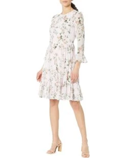 Calvin Klein Long Sleeve Chiffon Dress