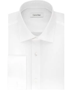Calvin Klein Men's Dress Shirt Regular Fit Non Iron Herringbone French Cuff