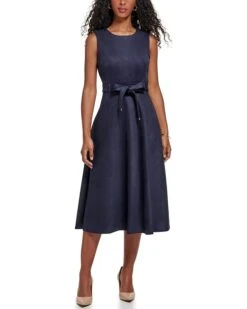 Calvin Klein Midi A-Line Dress With Tie Belt