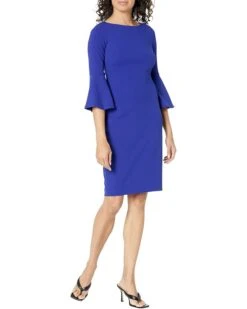 Calvin Klein Scuba Crepe Sheath With Bell Sleeves
