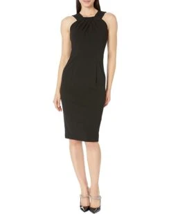 Calvin Klein Pleated Halter Neck Scuba Crepe Sheath