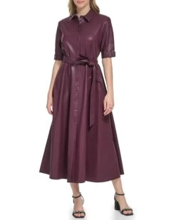 Calvin Klein Belted Short Sleeve Shirtdress