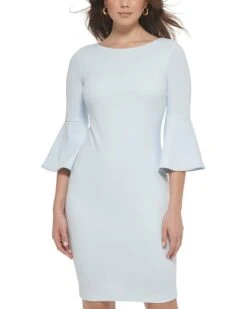 Calvin Klein Scuba Crepe Sheath Dress With Bell Sleeve