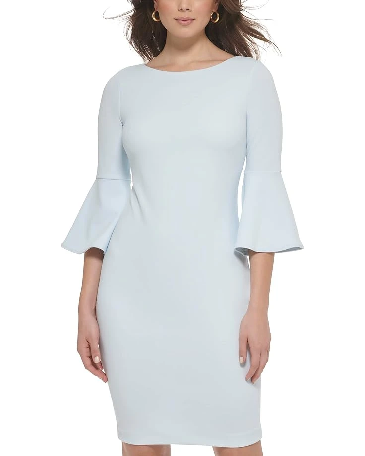 Calvin Klein Scuba Crepe Sheath Dress With Bell Sleeve 3 Calvin Klein Scuba Crepe Sheath Dress With Bell Sleeve