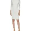 Calvin Klein Scuba Crepe Sheath With Beaded 3/4 Sleeves