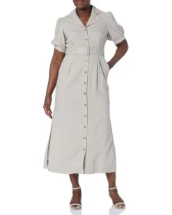 Calvin Klein Women's Short Sleeve Belted Maxi Shirt Dress