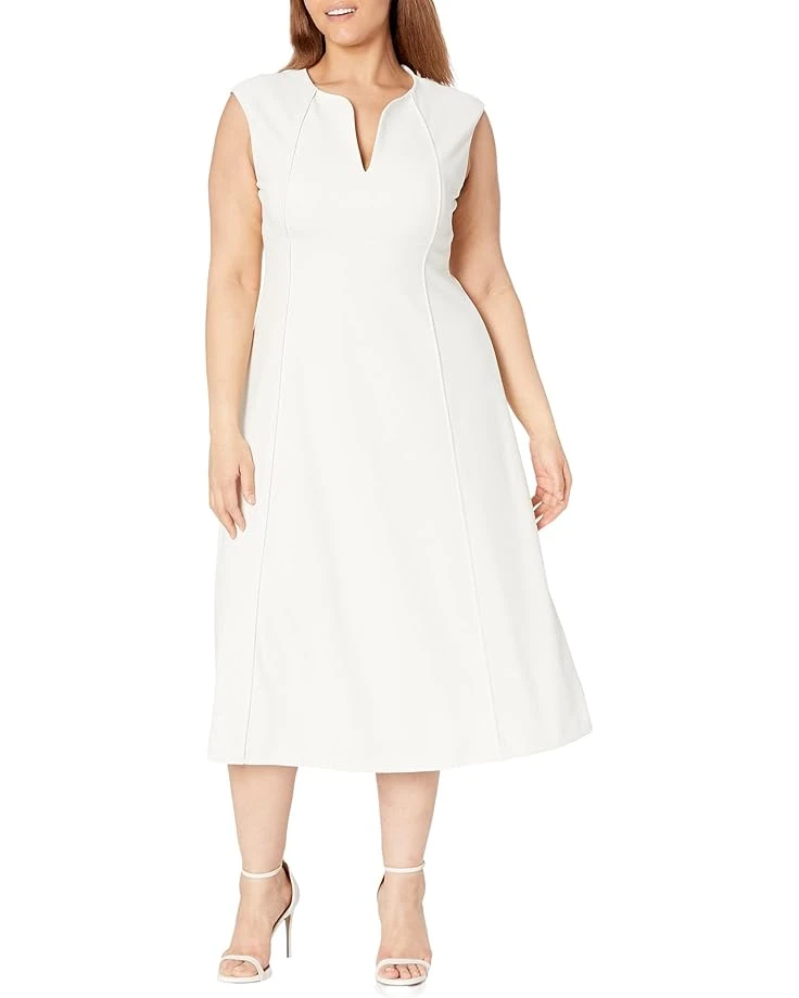Calvin Klein Cap Sleeve V-Neck Scuba Crepe Midi Sheath 3 Calvin Klein Cap Sleeve V-Neck Scuba Crepe Midi Sheath