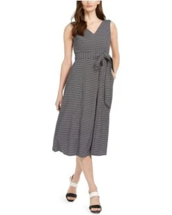 Calvin Klein Women's Sleeveless V Neck Midi Dress With Self Sash Waist