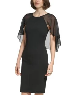 Calvin Klein Scuba Crepe Dress With Chiffon Caplet