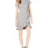 Calvin Klein Women's Petite Short Sleeve Dress With Ruffle Hem And Self Belt