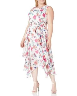 Calvin Klein Women's Size Plus Sleeveless Midi Dress With Asymmetrical Hem