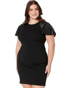 Calvin Klein Scuba Crepe Sheath Dress With Sequin Flutter Sleeve