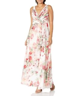 Calvin Klein Women's Sleeveless V-Neck Gown With Shirred Bodice Dress