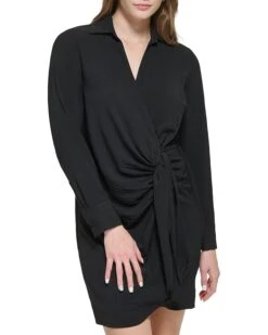 Calvin Klein Tie Front Long Sleeve Dress