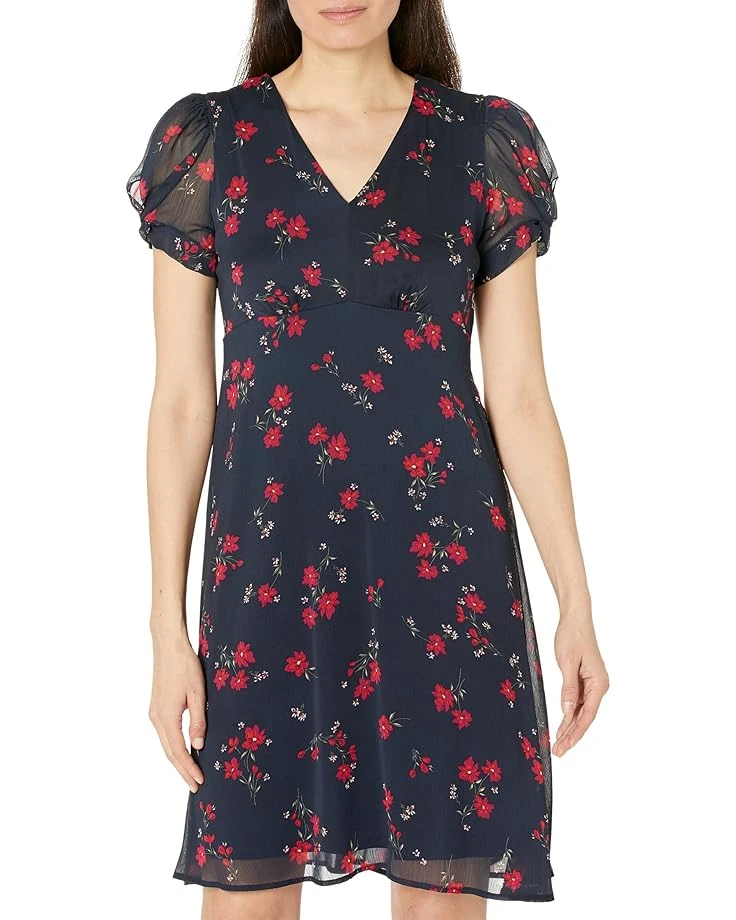 Calvin Klein Chiffon Print Dress With Puff Sleeves 3 Calvin Klein Chiffon Print Dress With Puff Sleeves