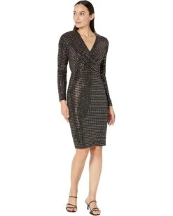 Calvin Klein Long Sleeve V-Neck Glitter Dress