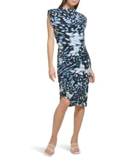 Calvin Klein Printed Sleeve Less Ruched Dress