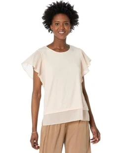 Calvin Klein Ruffle Sleeve Blouse With Chiffon