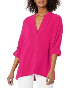 Calvin Klein Women's Ruffle Sleeve Blouse With V Neck