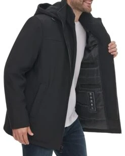 Calvin Klein Men's Hooded Rip Stop Water And Wind Resistant Jacket With Fleece Bib