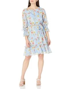 Calvin Klein Women's Flutter Hem Dress With Keyhole Neckline