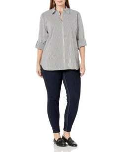 Calvin Klein Women's Plus Size Zip Front Stripe Blouse