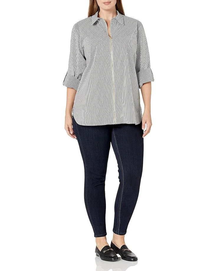 Calvin Klein Women's Plus Size Zip Front Stripe Blouse 3 Calvin Klein Women's Plus Size Zip Front Stripe Blouse