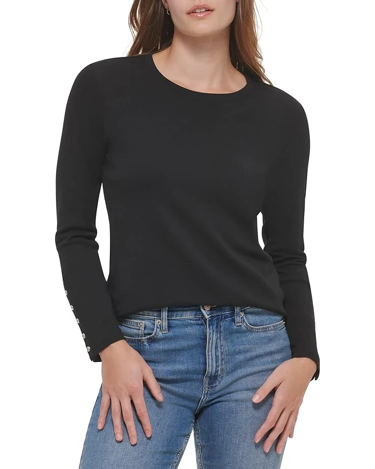 Calvin Klein Long Sleeve Crew With Button Cuff 3 Calvin Klein Long Sleeve Crew With Button Cuff
