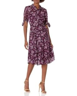 Calvin Klein Women's Short Sleeved Shirt Dress With Self Belt