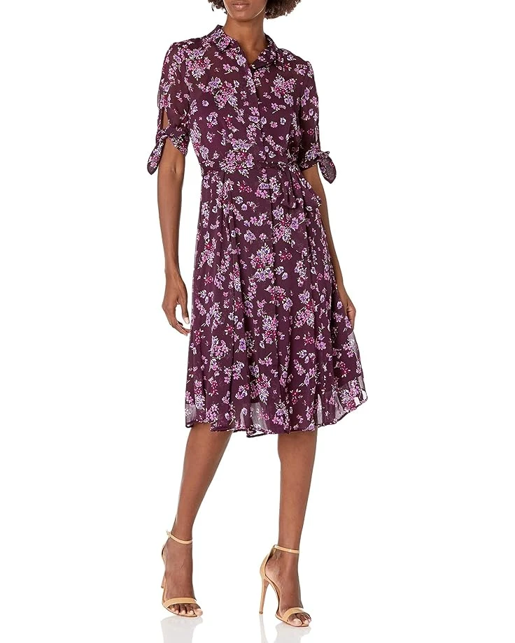 Calvin Klein Women's Short Sleeved Shirt Dress With Self Belt 3 Calvin Klein Women's Short Sleeved Shirt Dress With Self Belt