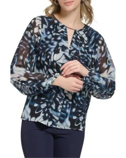 Calvin Klein Printed Shirred Front Long Sleeve
