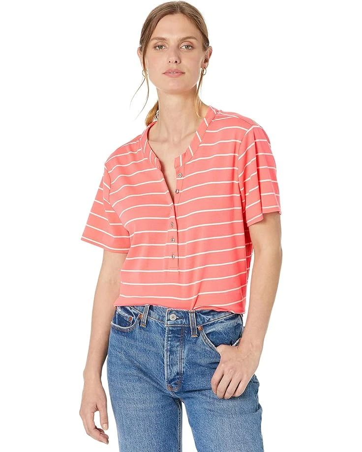 Calvin Klein Short Sleeve Stripe Tee With Button Details 3 Calvin Klein Short Sleeve Stripe Tee With Button Details