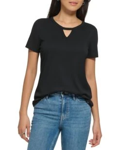 Calvin Klein Jewel Neck Keyhole Cut-Out Knit Tee