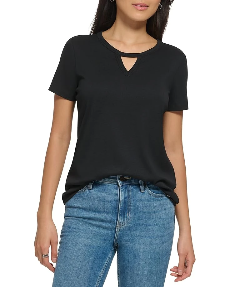 Calvin Klein Jewel Neck Keyhole Cut-Out Knit Tee 3 Calvin Klein Jewel Neck Keyhole Cut-Out Knit Tee