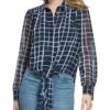Calvin Klein Print Long Sleeve Knot Button Front