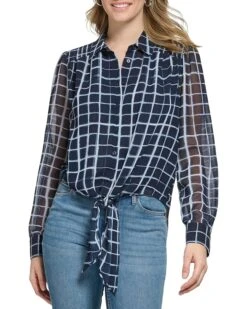 Calvin Klein Print Long Sleeve Knot Button Front