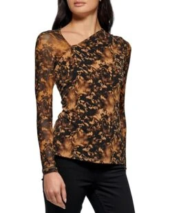 Calvin Klein Printed Mesh Sleeve Drape Neck