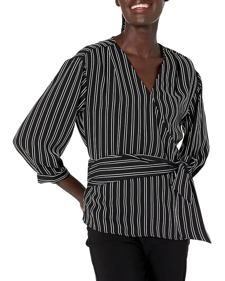 Calvin Klein Women's Stripe 3/4 Sleeve Wrap Top With Belt 3 Calvin Klein Women's Stripe 3/4 Sleeve Wrap Top With Belt