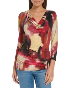 Calvin Klein Printed Long Sleeve Cowl Front