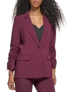 Calvin Klein One-Button Ruched Sleeve Jacket