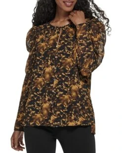 Calvin Klein Poof Shoulder V-Neck With Button