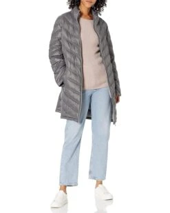 Calvin Klein Women's Hooded Chevron Packable Down Jacket (Standard And Plus)