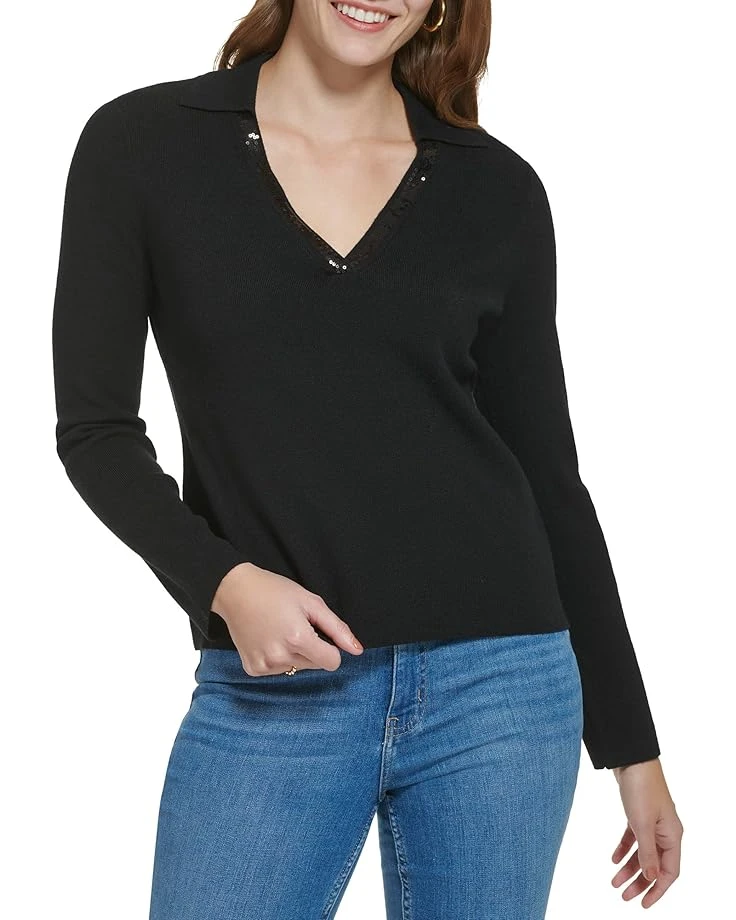Calvin Klein V-Neck With Sequin Trim 3 Calvin Klein V-Neck With Sequin Trim