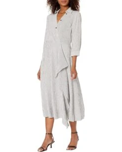 Calvin Klein Gauze Collard Dress With Draped Skirt Detail