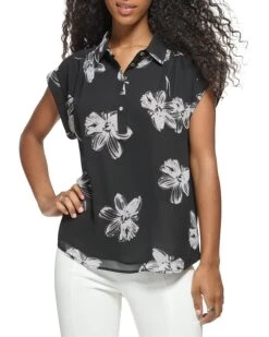 Calvin Klein Printed With Shirring And Buttons