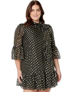 Calvin Klein Dot Dress With Bell Sleeves